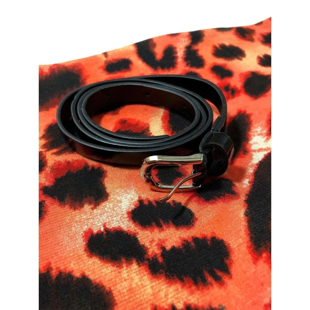 WearEver Knee Length Skirt Size L Belted Orange Leopard Print